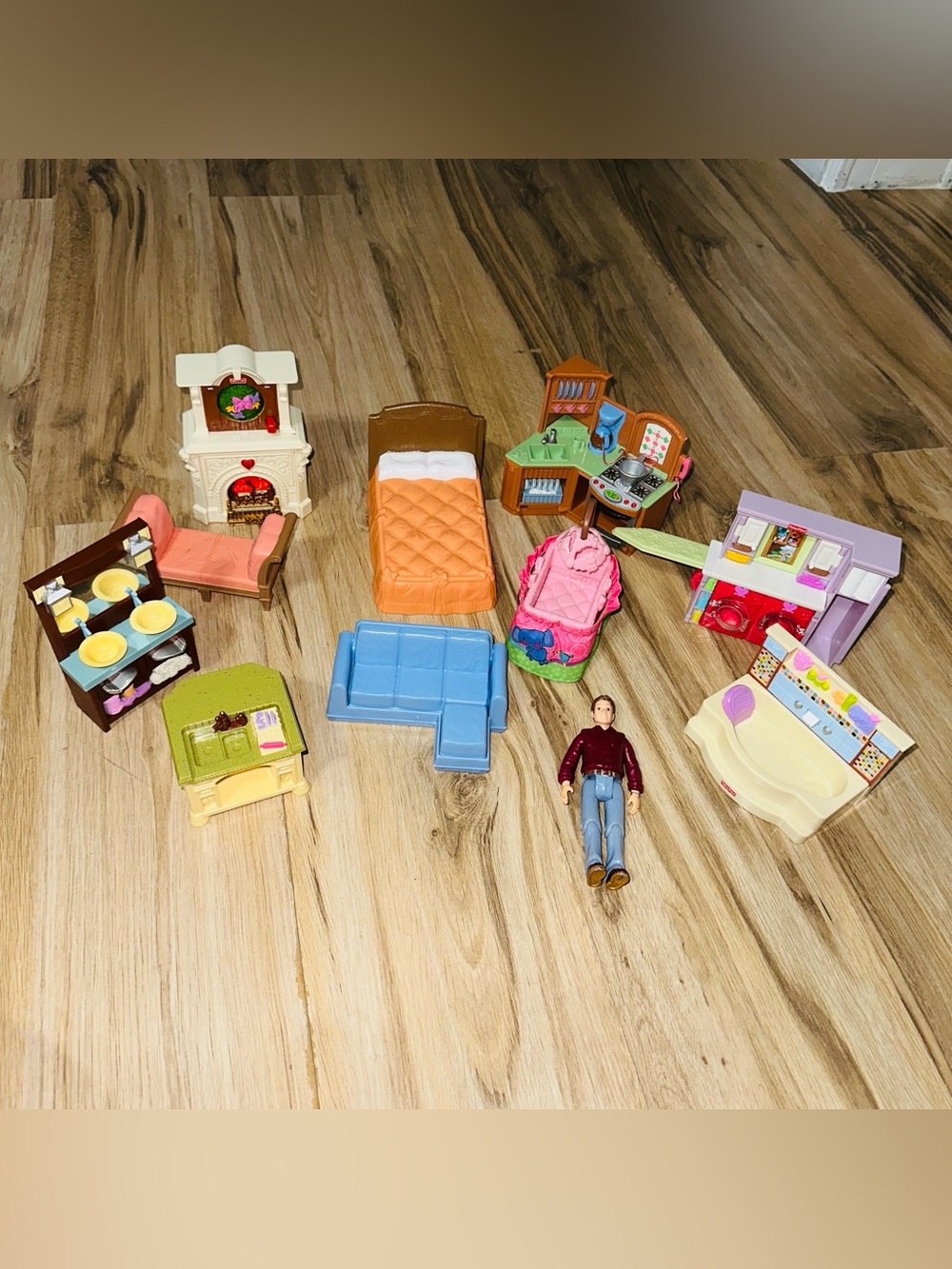 Vintage Fisher Price Loving Family Doll House Furniture Toys
